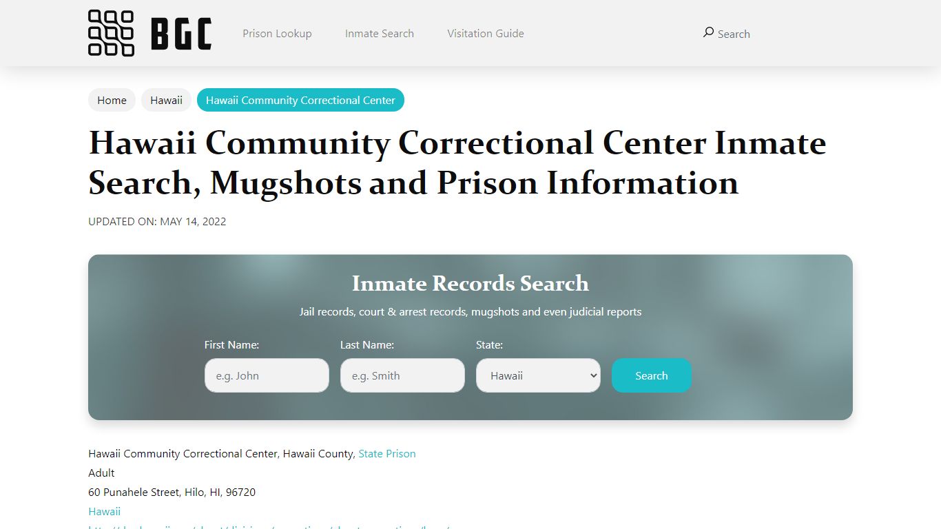 Hawaii Community Correctional Center Inmate Search ...